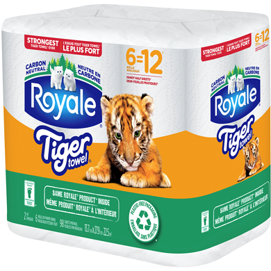 Serviette en papier Royale Tiger 2 plis 6DR = 12R 98S HHT (6 rouleaux)