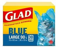 Glad Blue Easy - Tie Large Garbage 90L 30's - Brandco Direct Inc