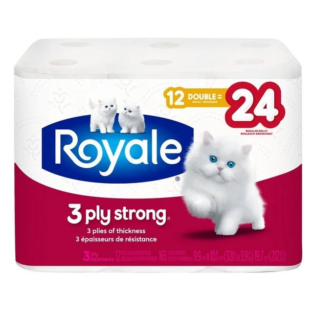 Royale Toilet Paper 12DR=24R 3Ply Strong 165S (12Rolls) - Brandco Direct Inc