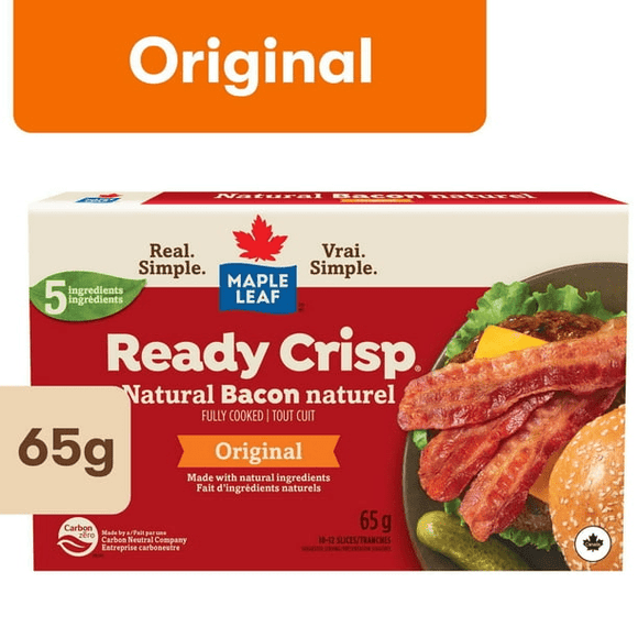 Maple Leaf Ready Crisp Fully Cooked Natural Bacon Slices, 65 g - Brandco Direct Inc