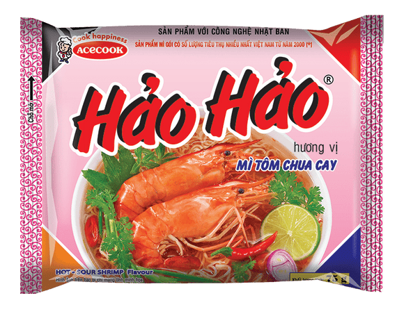 Acecook Hao Hao Hot & Sour Shrimp Vietnamese Instant Noodles 77g (Pack of 5) x 2 - Brandco Direct Inc