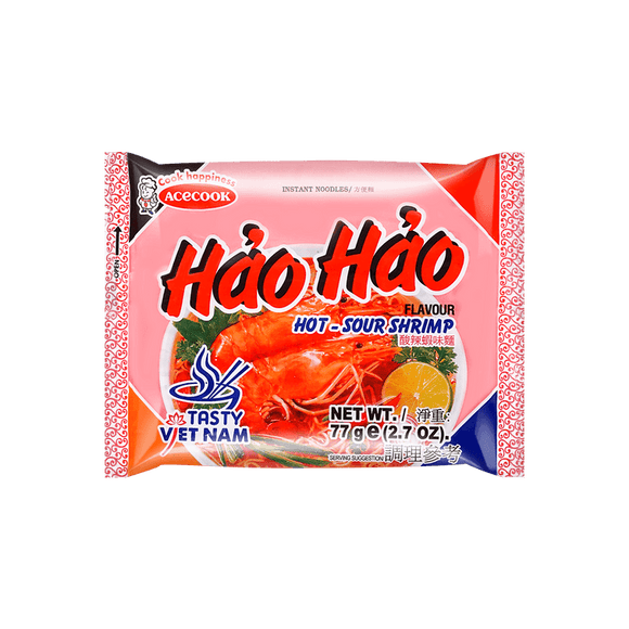 Acecook Hao Hao Hot & Sour Shrimp Vietnamese Instant Noodles 77g (Pack of 5) x 2 - Brandco Direct Inc