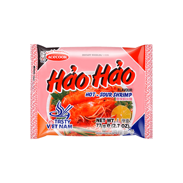 Acecook Hao Hao Hot & Sour Shrimp Vietnamese Instant Noodles 77g (Pack of 5) x 2