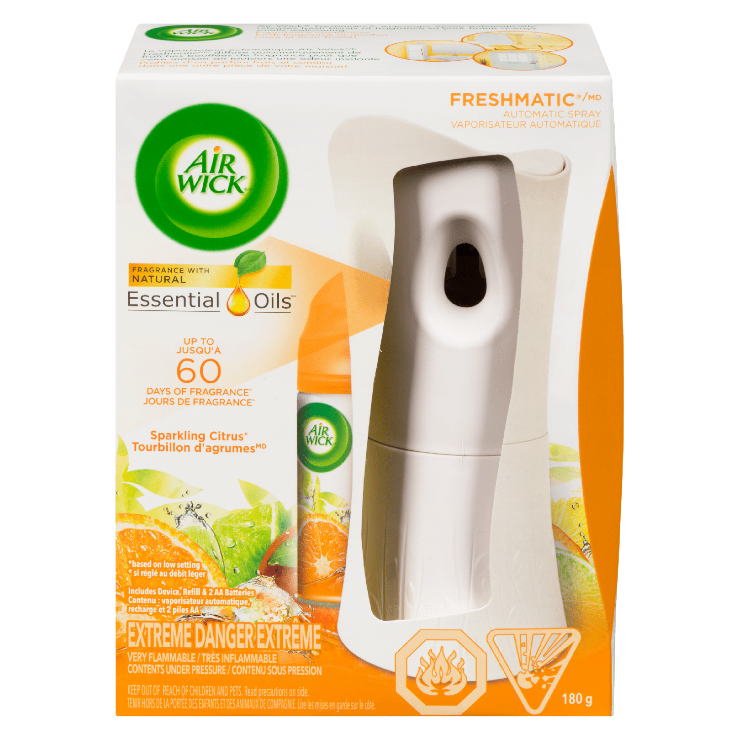 Airwick Freshmatic 1 Device + 1 Refill Sparkling Citrus (180g) - Brandco Direct Inc