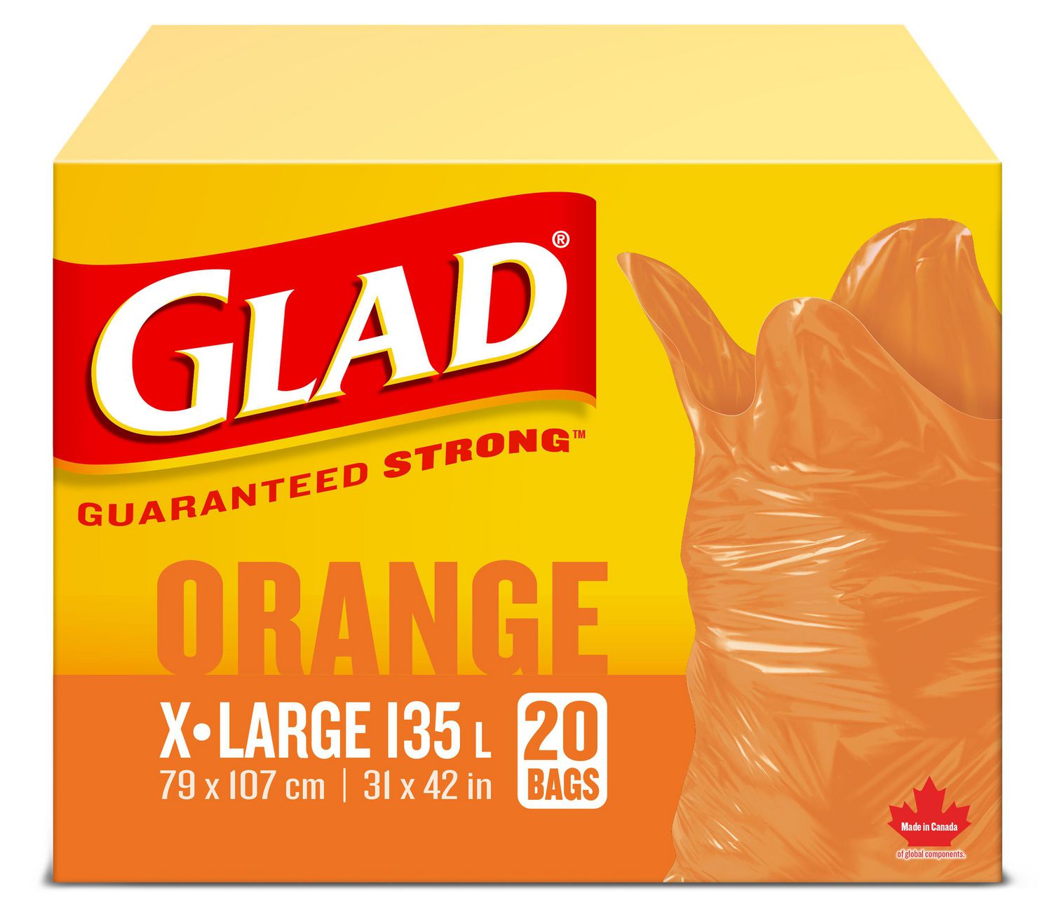 Glad Orange X - Large Garbage Bags 135L(20s) - Brandco Direct Inc