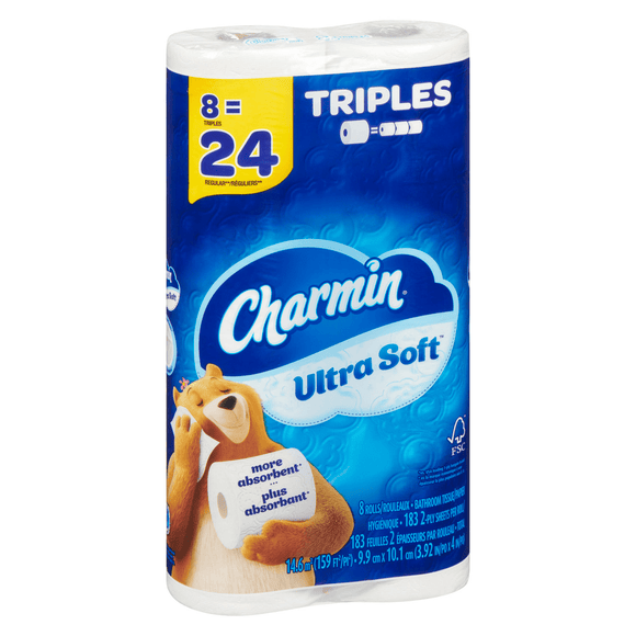 Charmin Ultra Soft Toilet Paper 2Ply 8TR=24R - Brandco Direct Inc