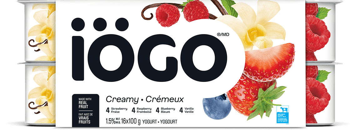 IOGO Creamy – Strawberry, Raspberry, Blueberry, Vanilla Yogurt Cups 16x100.0 g - Brandco Direct Inc