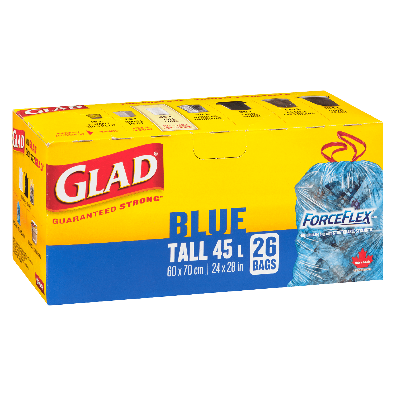 Glad Blue ForceFlex Tall Garbage 45L (26's) - Brandco Direct Inc