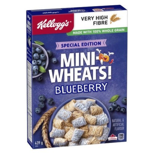 Kelloggs Mini Wheat Blueberry Cereal (439g) - Brandco Direct Inc