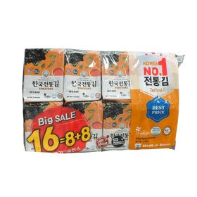 Korea No.1 Seaweed 16=8+8 Teriyaki Flavor (4g * 16Packs) - Brandco Direct Inc