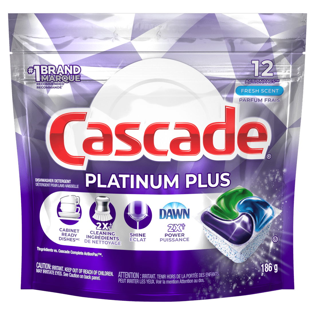 Cascade Platinum Plus Dishwasher Fresh 12CT (186g) - Brandco Direct Inc