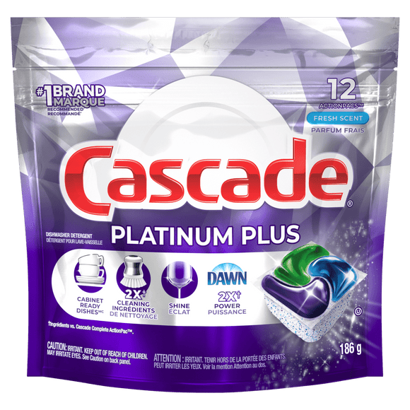 Cascade Platinum Plus Dishwasher Fresh 12CT (186g) - Brandco Direct Inc