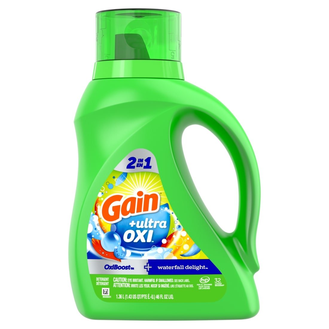 Gain Liquid Laundry Detergent High EfficiencyOxi 2in1 Waterfall 32 Loads(1.36L) - Brandco Direct Inc