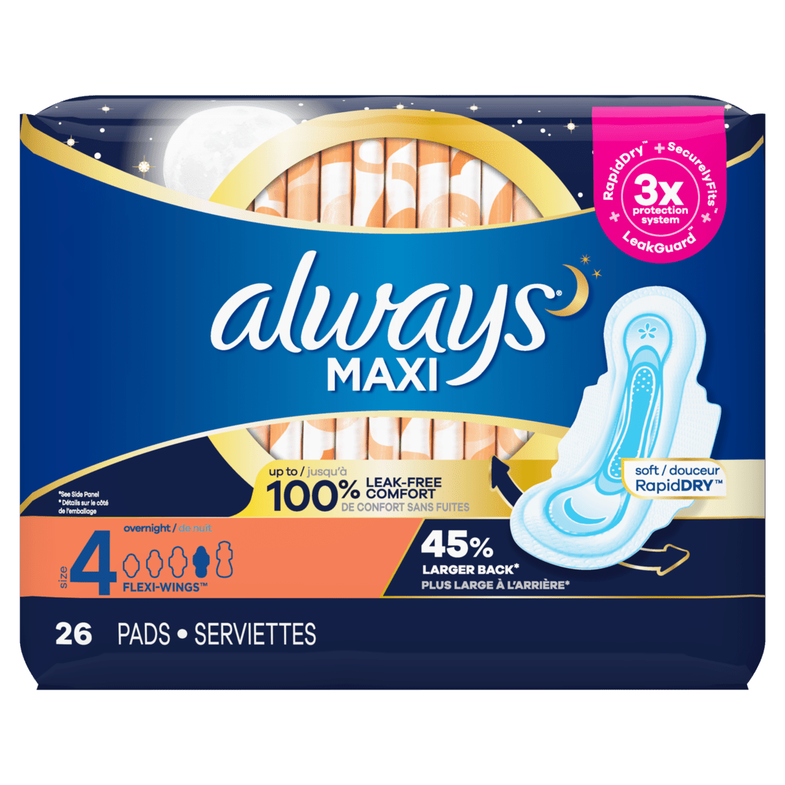 Always Maxi Size 4 Overnight with Wings (26ct) - Brandco Direct Inc