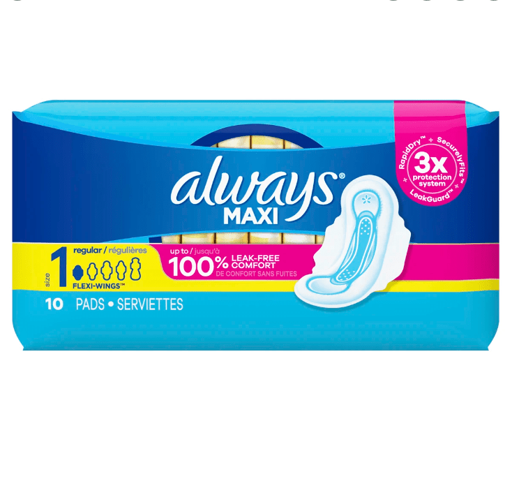 Always Maxi Size 1 Regular with Wings Unscented (10ct) - Brandco Direct Inc