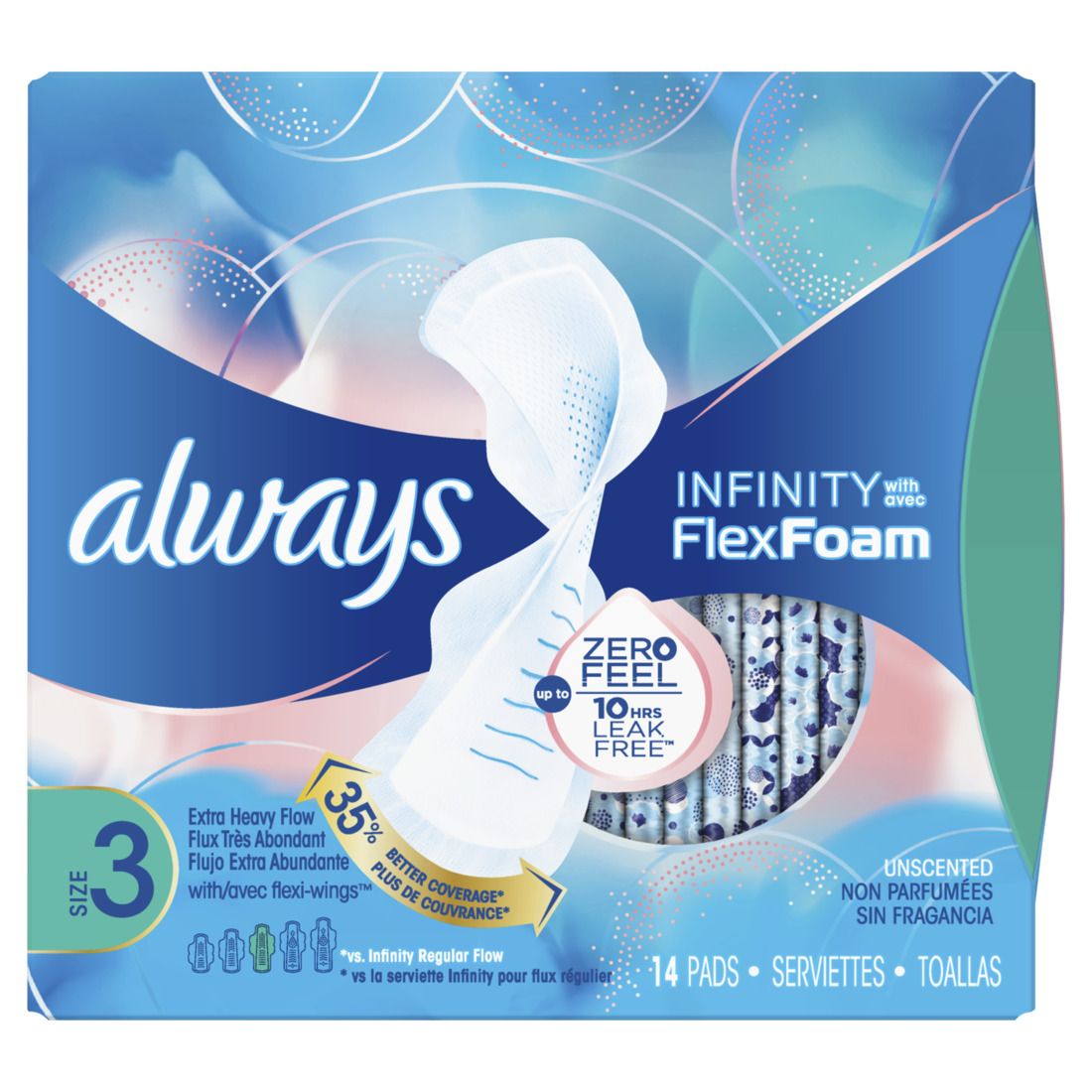 Always Infinity FlexFoam Pads Size 3 Unscented (14') - Brandco Direct Inc