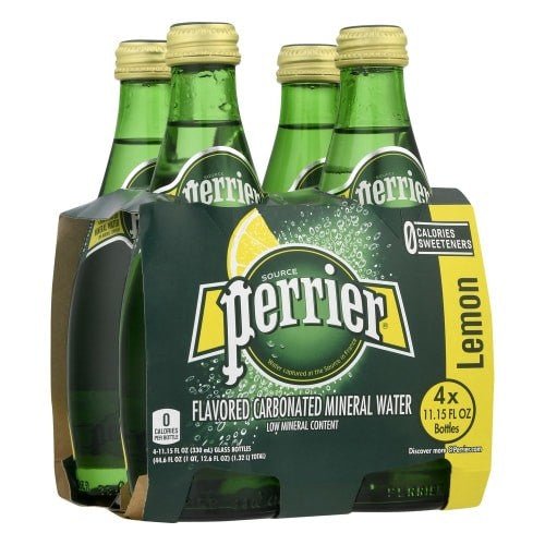 Perrier Lemon Flavored Carbonated Mineral Water – 4 x 330mL Glass Bottles|Brandco Direct Inc