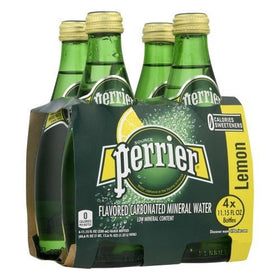 Perrier Lemon Flavored Carbonated Mineral Water – 4 x 330mL Glass Bottles|Brandco Direct Inc