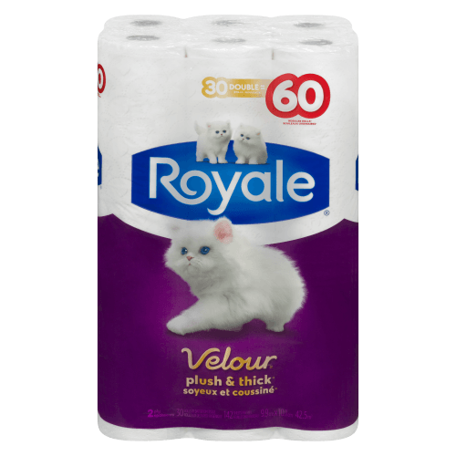 Royale Velour Toilet Paper 30DR=60R 2Ply 142S (30Rolls) - Brandco Direct Inc