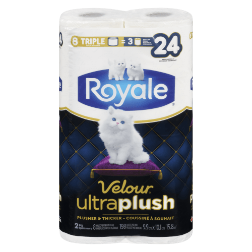 Royale Velour Toilet Paper Ultra Plush 8TR=24R 2Ply 198S(8 Rolls) - Brandco Direct Inc