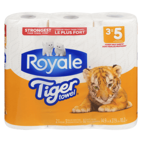 Royale Tiger Paper Towel 3LR=5R 2Ply 82S Half Sheet (3Rolls) - Brandco Direct Inc