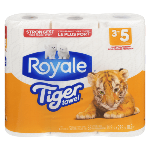 Royale Tiger Paper Towel 3LR=5R 2Ply 82S Half Sheet (3Rolls) - Brandco Direct Inc