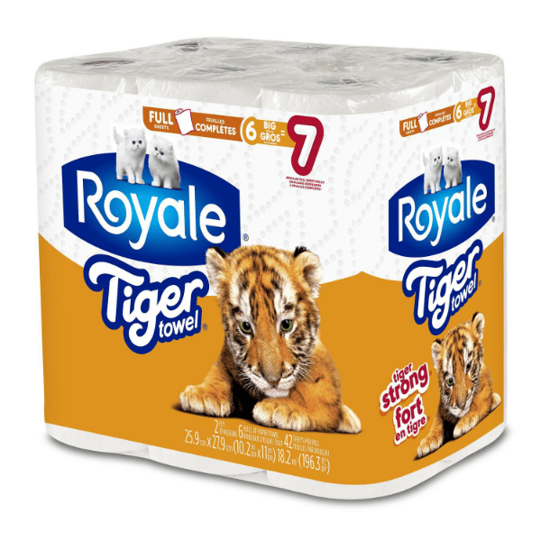 Royale Tiger Paper Towels 6BR=7R 2Ply 42S FS (6Rolls) - Brandco Direct Inc