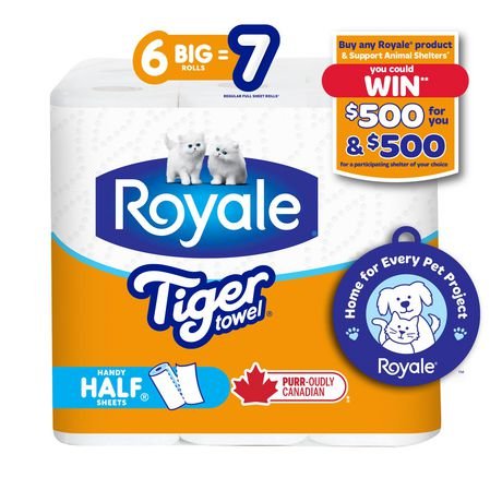 Royale Tiger Paper Towels 6BR=7R 2Ply HS 65S (6Rolls) - Brandco Direct Inc