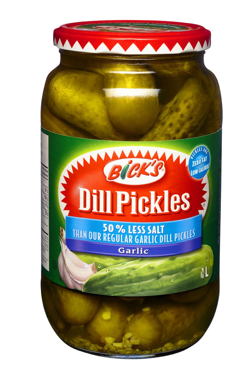 Bicks Dills Pickles Garlic 50% Less Salt (1L) - Brandco Direct Inc