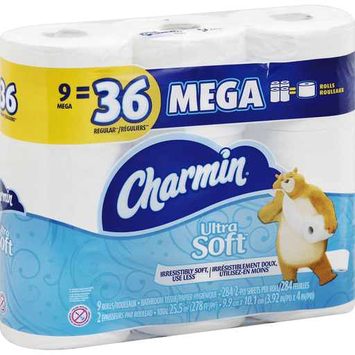 Charmin Ultra Soft Toilet Paper 2Ply 9MR=36R (284S) - Brandco Direct Inc