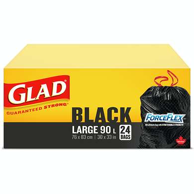 Glad Black Large Garbage Bag 90L 76x83cm (24's) - Brandco Direct Inc