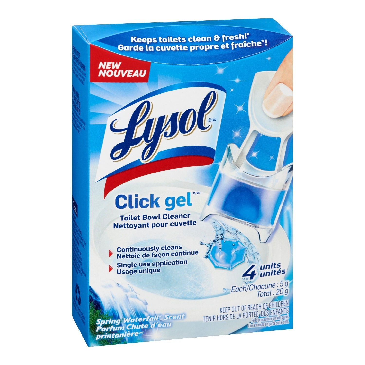 Lysol Click Gel Toilet Bowl Cleaner Spring Waterfall 4CT (20g) - Brandco Direct Inc