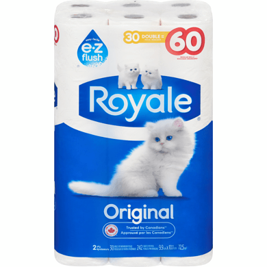 Royale Velour Bathroom Tissue 30DR=60R 2Ply 142S (30Rolls) - Brandco Direct Inc