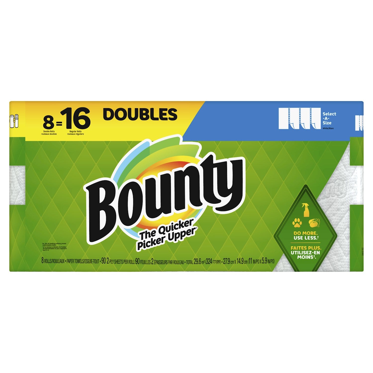 Bounty Select-A-Size Paper Towels, 8 Double Rolls, White, 90 Sheets Per Roll, 8=16 Rolls