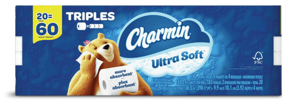 Charmin Ultra Soft Toilet Paper 2Ply 20TR=60R(183S) - Brandco Direct Inc