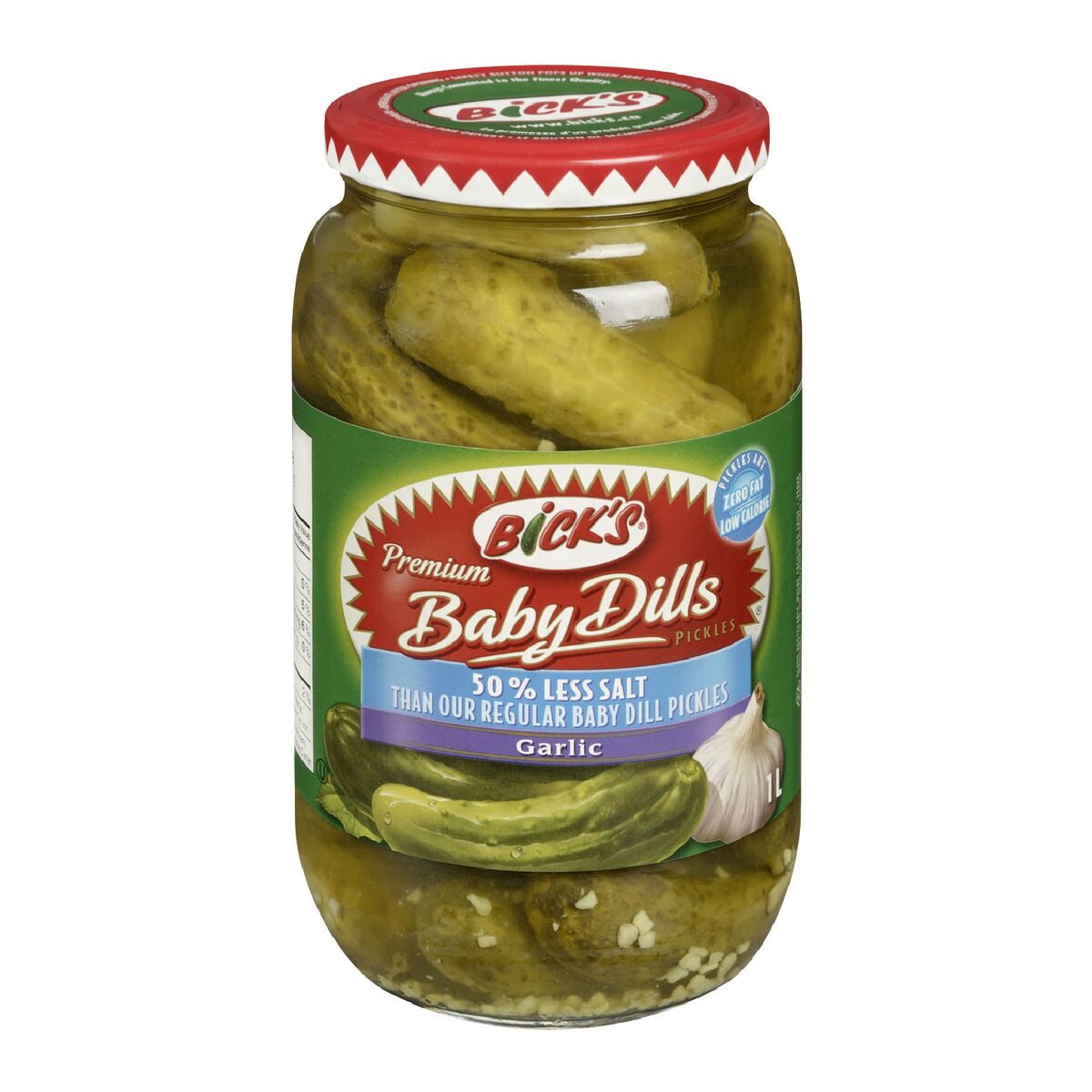 Bicks Premium Baby Dill Pickles 50% Less Salt Garlic (1L)