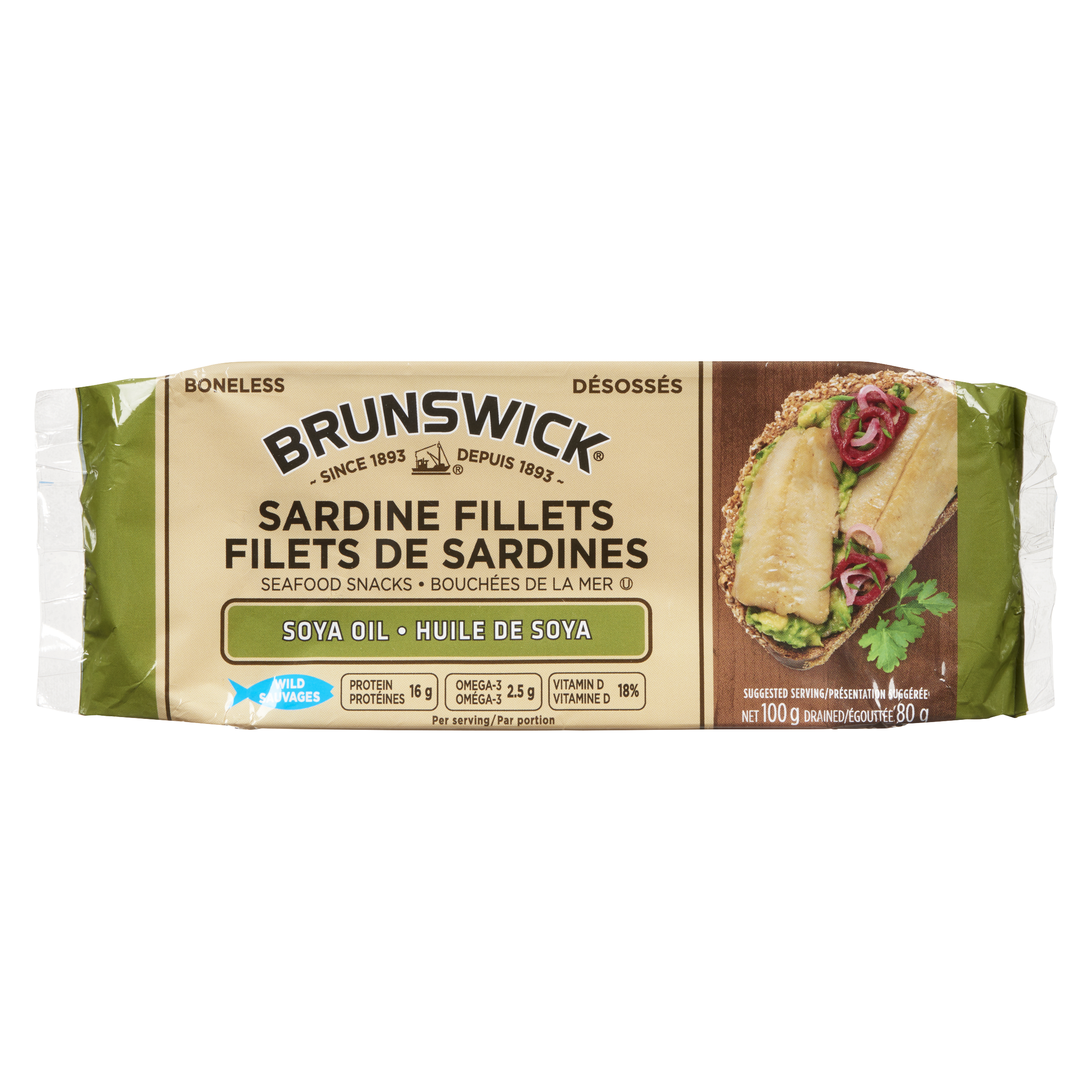 Brunswick Sardine Fillets In Soya Oil (100g)