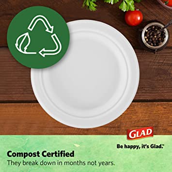 Assiettes 100 % compostables Glad - Assiettes de 7 pouces (20 unités)