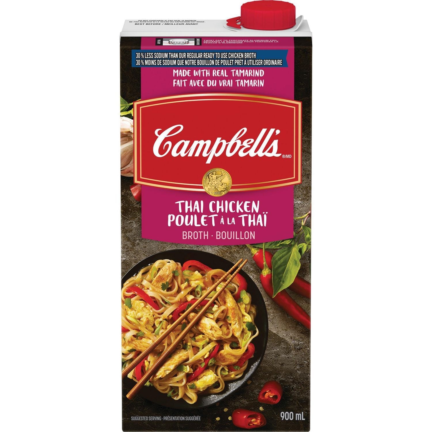 Bouillon de poulet thaï Campbell's 30 % moins de sodium (900 ml)