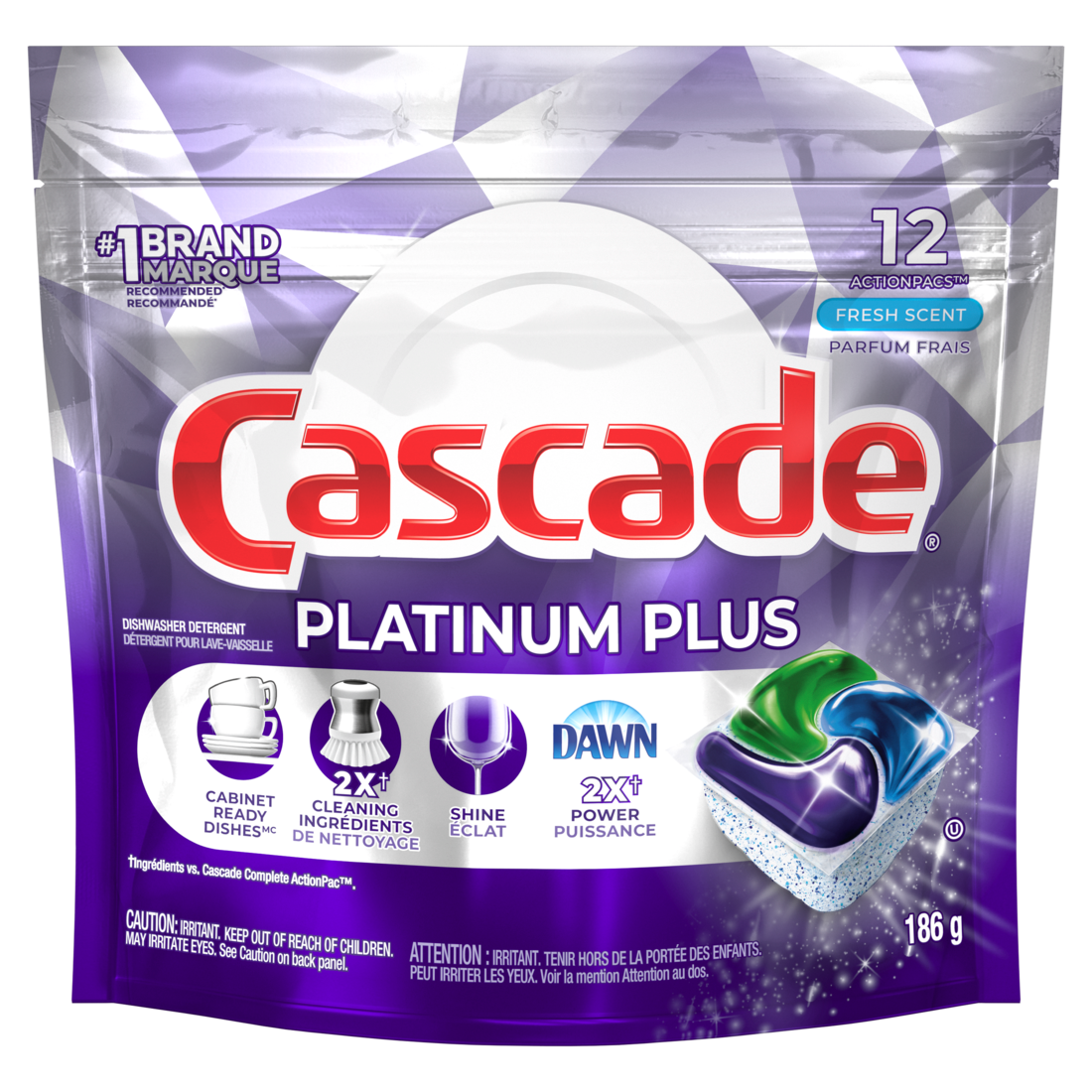 Cascade Platinum Plus Dishwasher Fresh 12CT (186g)