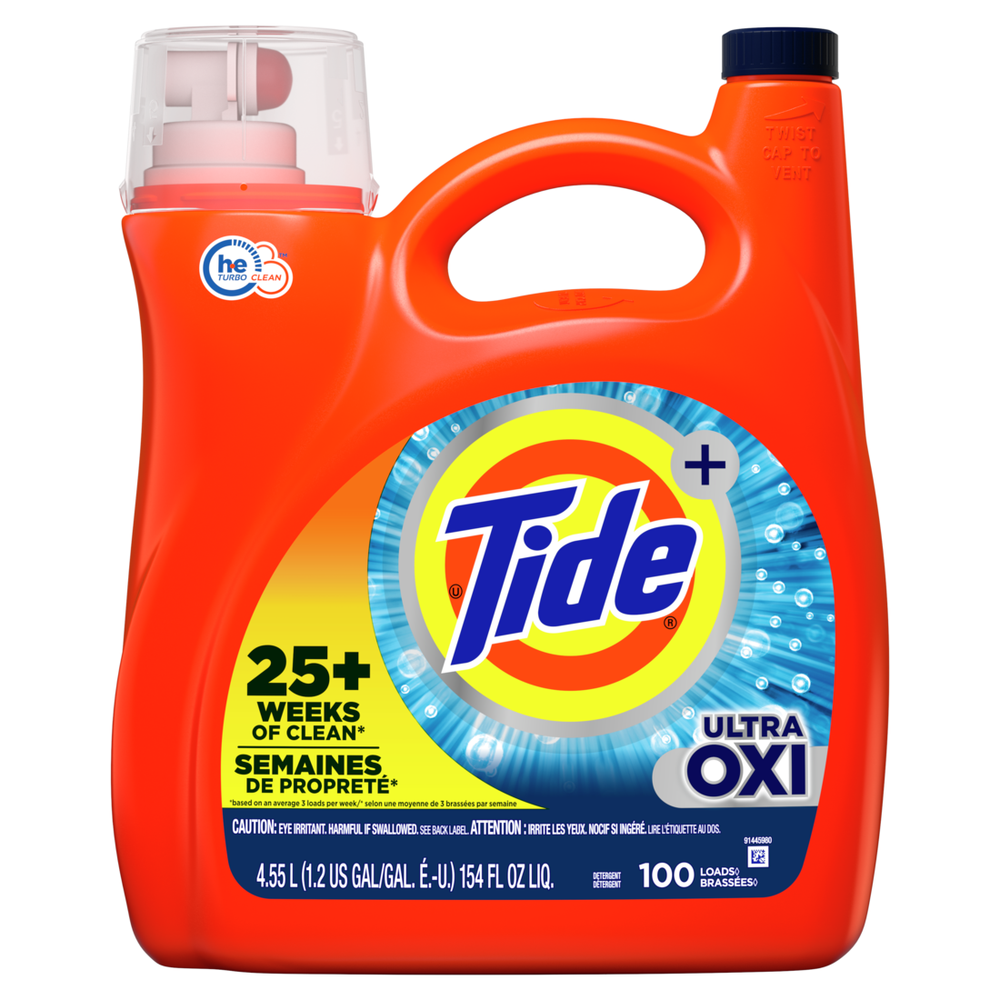 Détergent à lessive liquide Tide Ultra Oxi 100 brassées (4,55 L)