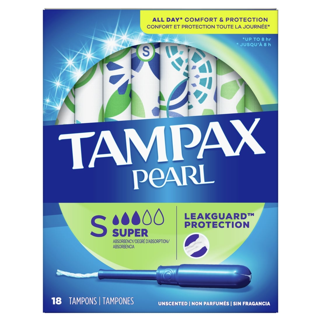 Tampons Tampax Pearl Super non parfumés (18 pièces)