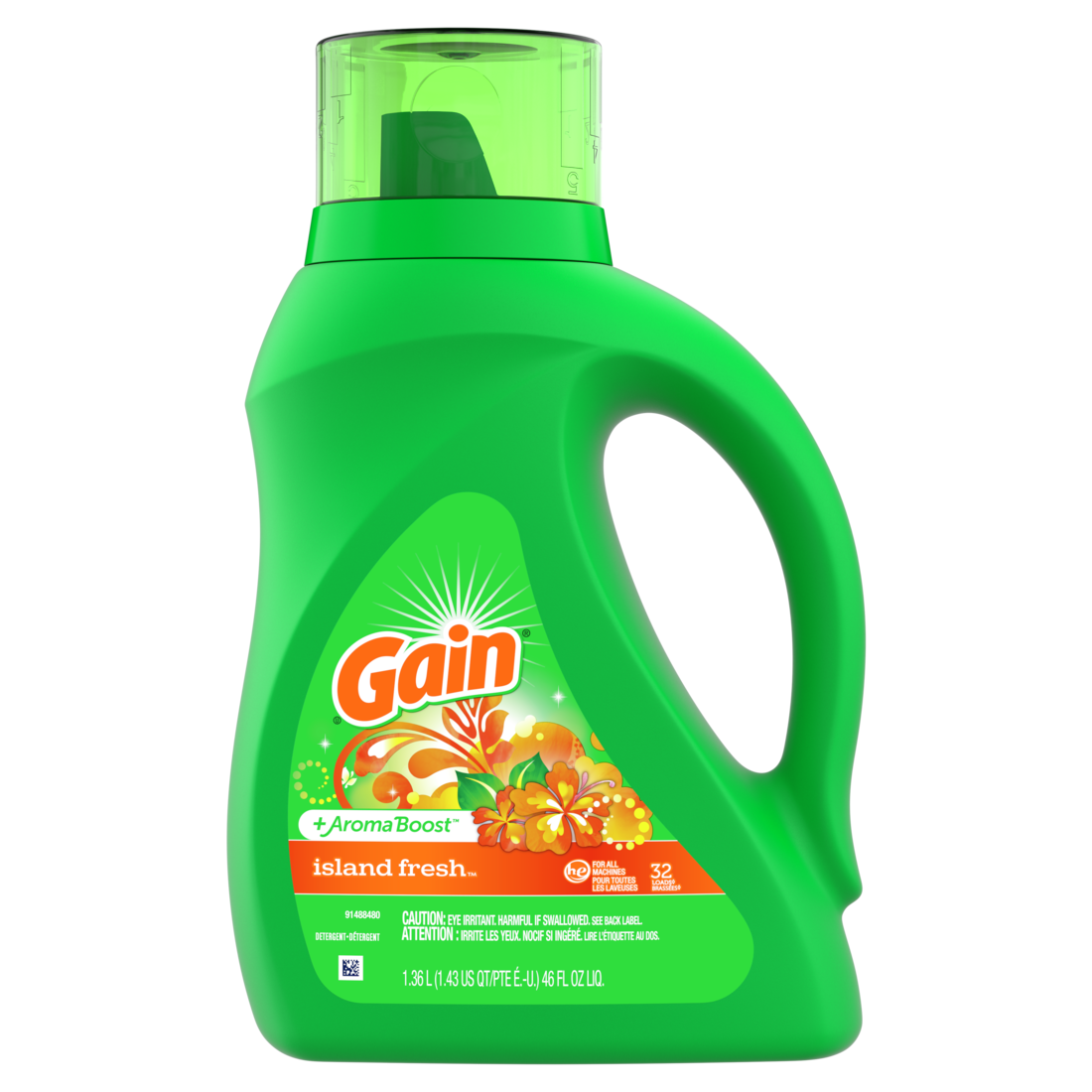 Gain Liquid Laundry Detergent High Efficiency Aroma Island Fresh 32 Loads (1.36L)