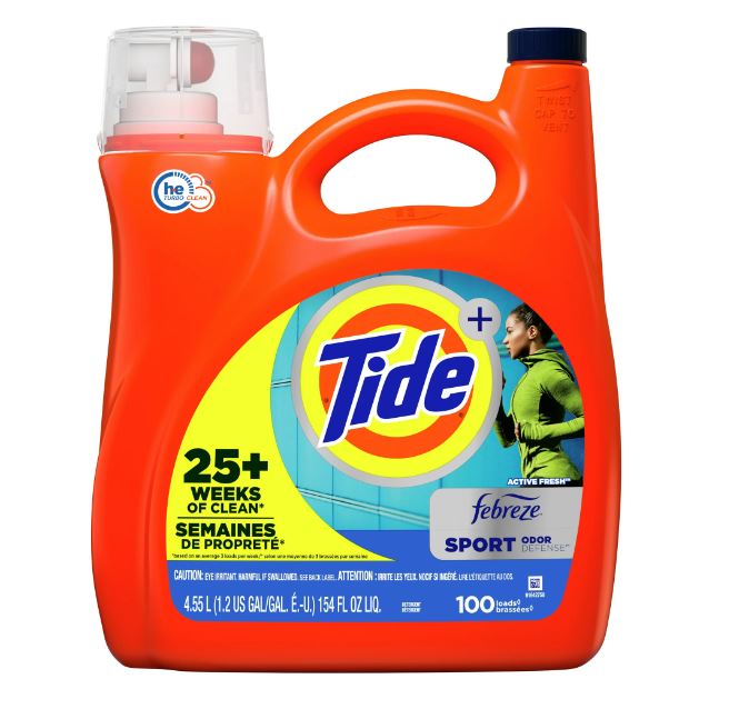 Détergent à lessive liquide Tide Febreze Sport Odor Defence 100 brassées (4,55 L)