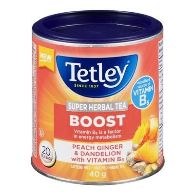 Thé Tetley Boost Pêche Gingembre et Pissenlit 20's (40g)