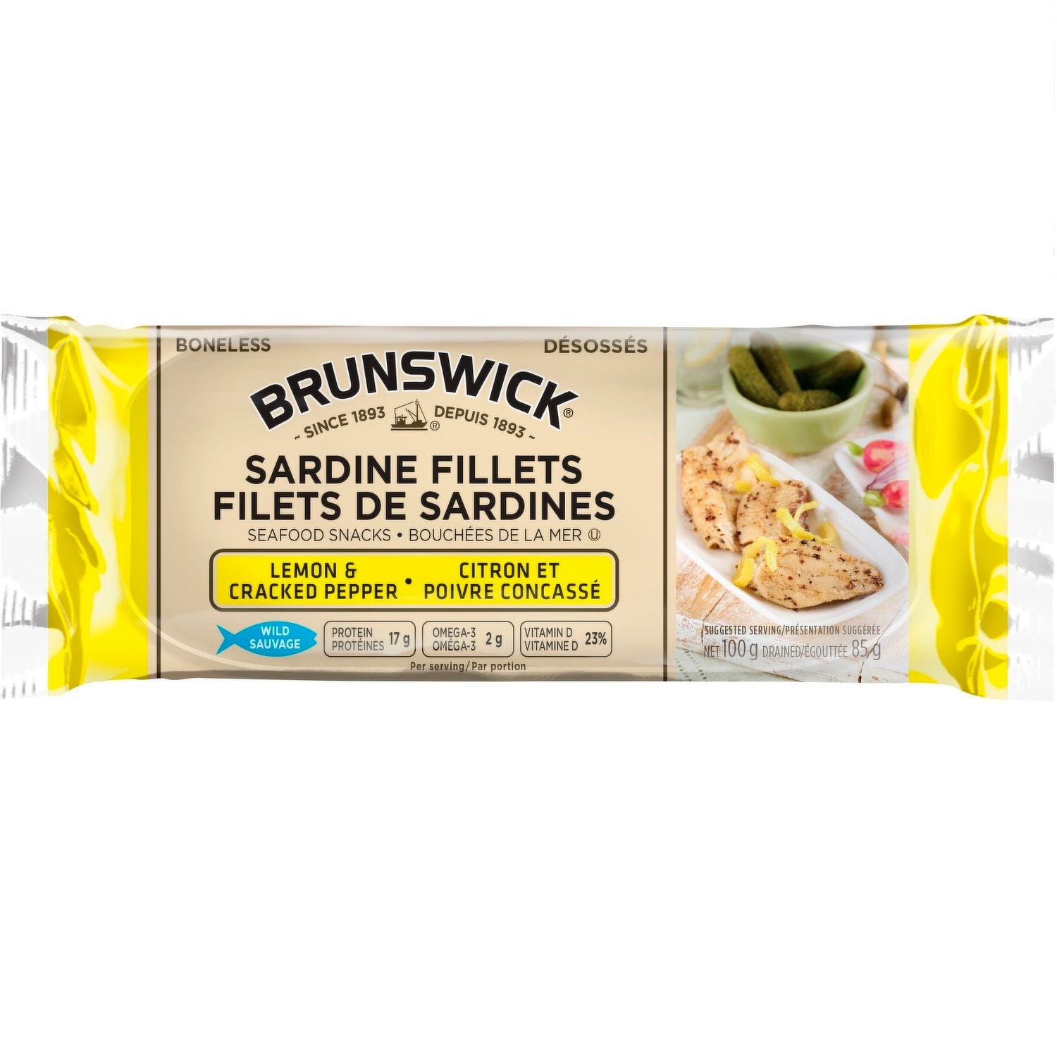 Collations aux fruits de mer Brunswick au citron et au poivre (100 g)