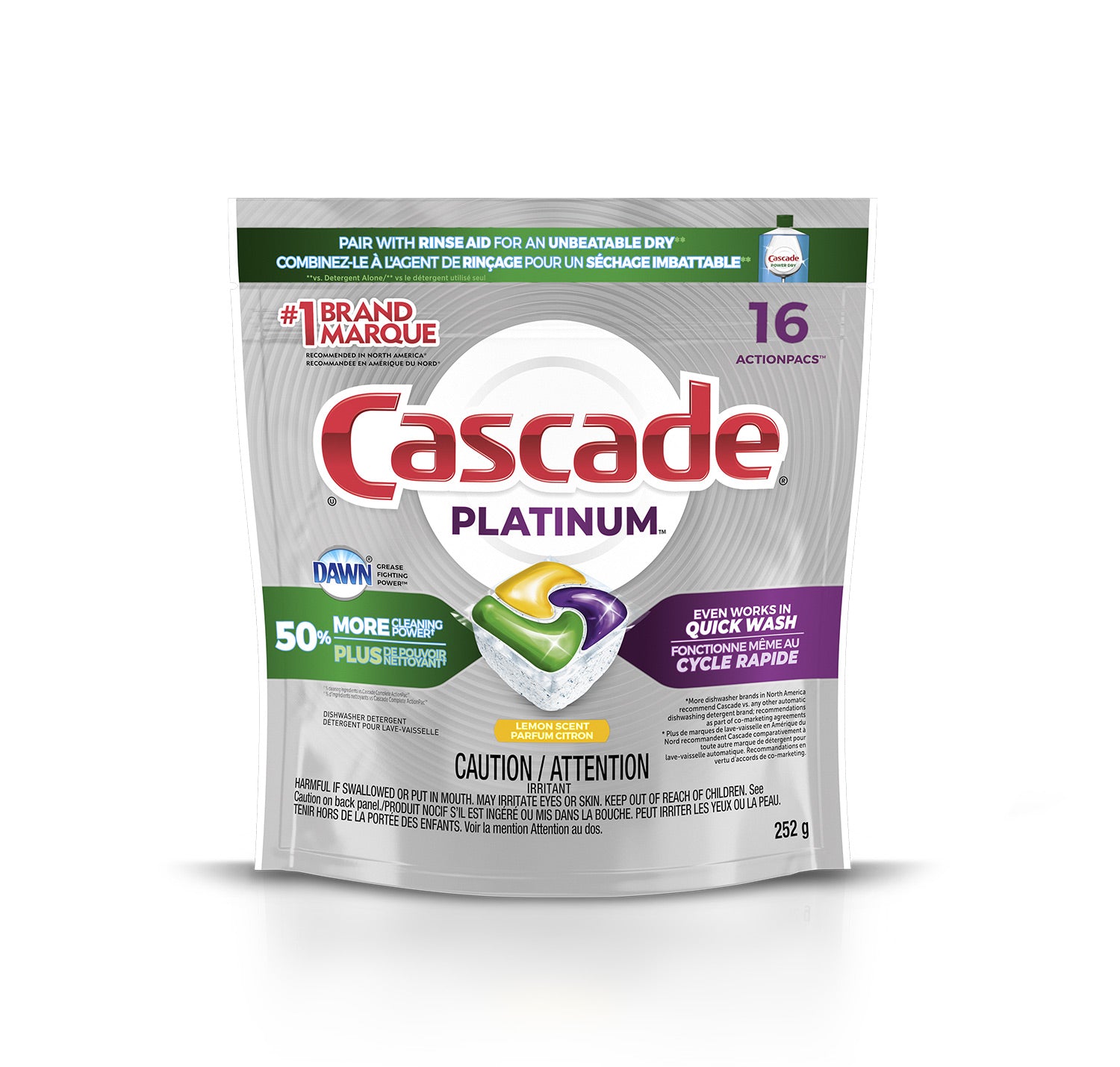 Cascade Dishwasher Detergent Lemon 16CT (252g)