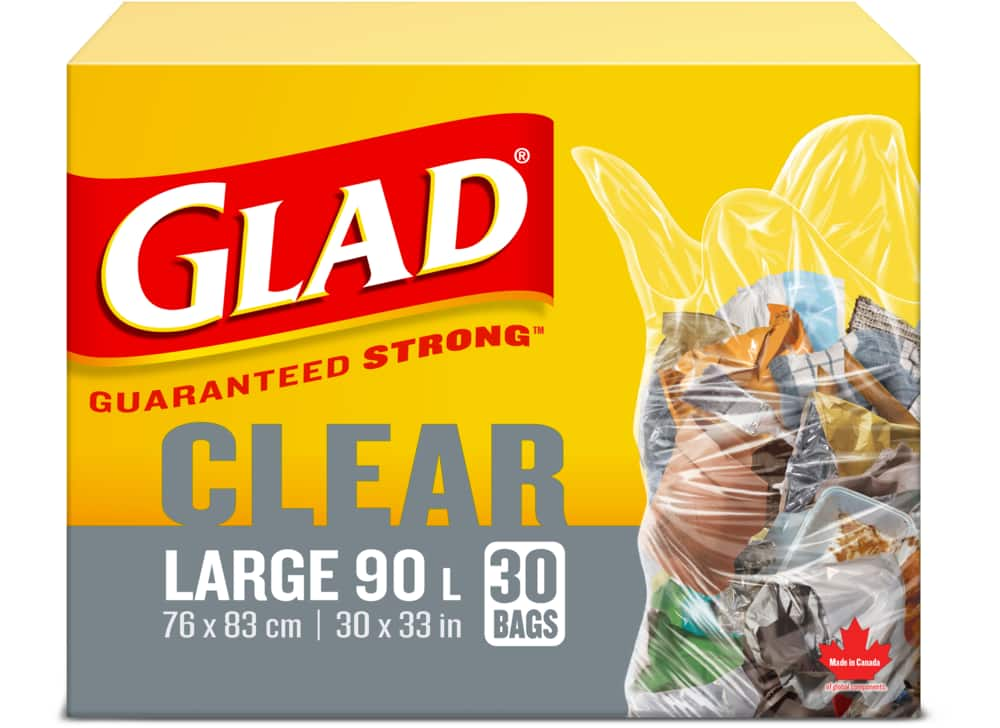 Poubelle grande taille Glad Clear Easy-Tie 90 L (lot de 30)