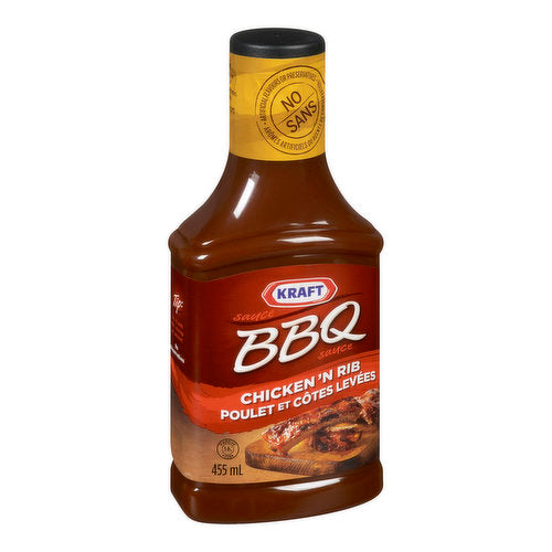 Sauce BBQ Kraft pour poulet et côtes levées (455 ml)