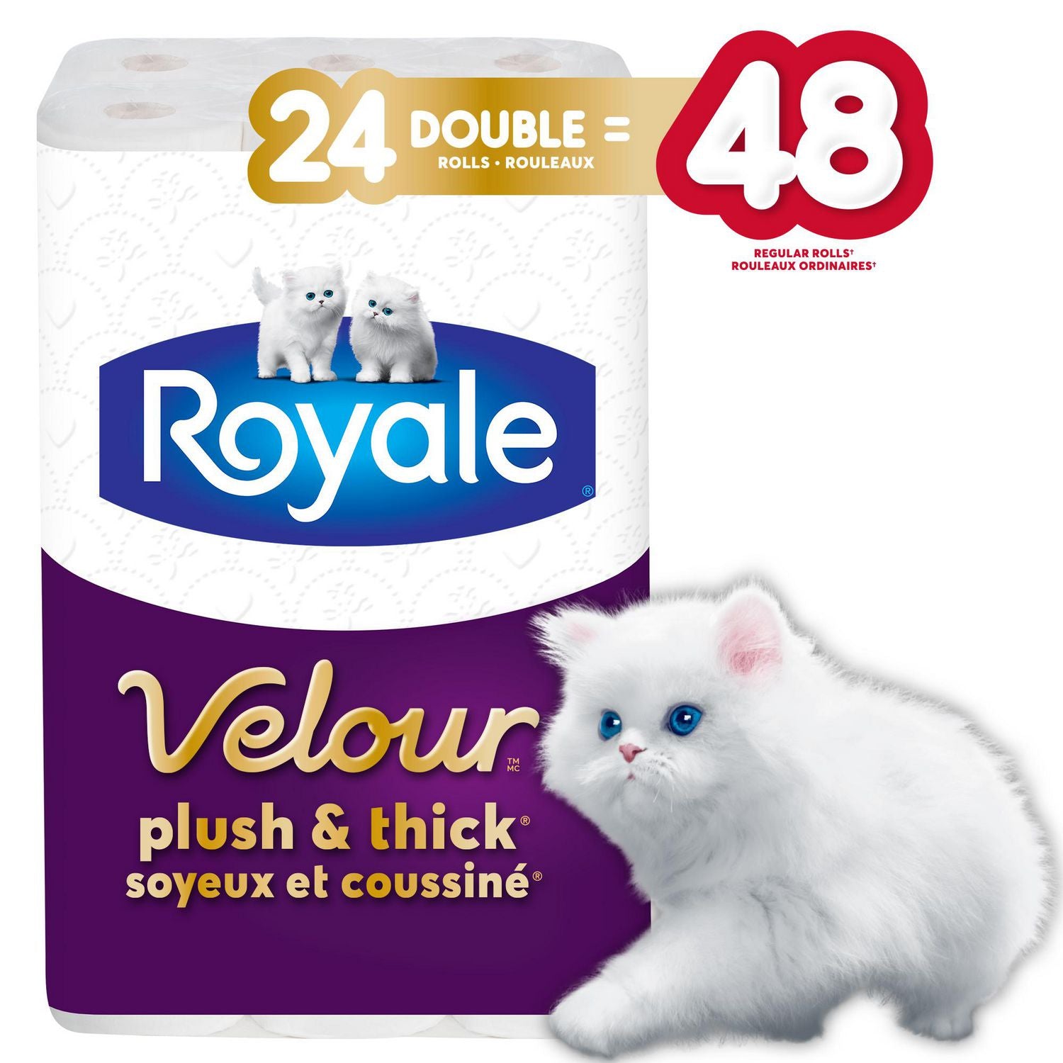 Papier hygiénique Royale Velour 24DR=48R 2 plis 142S (24 rouleaux)